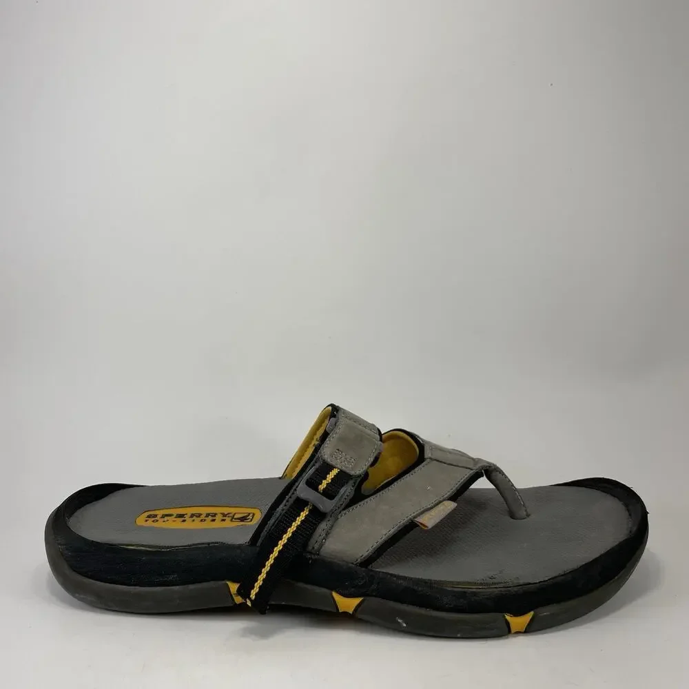 Sperry Top-Sider Santa Cruz Grey Leather Flip Flops Thong Sandals Mens Size 10